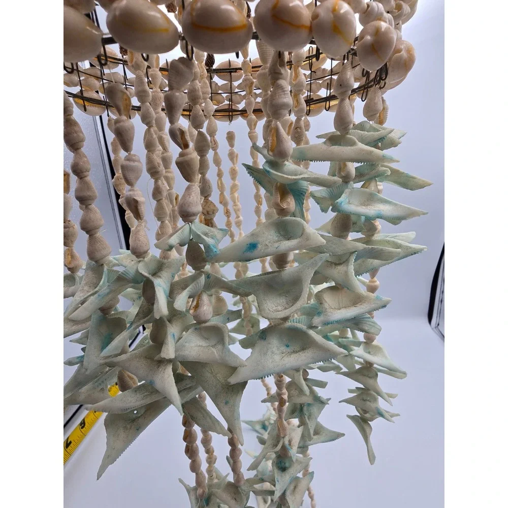 Seashell Wind Chime Hanging Mobile OS White Blue Good Coastal Boho